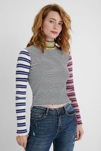 Gestreept cropped T-shirt - MATERIAL FINISHES - XL