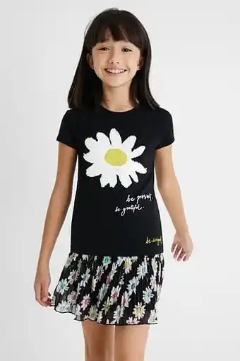T-shirt met madeliefje en omkeerbare pailletten - BLACK - 11/12