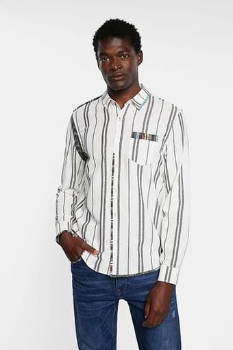 Desigual Overhemd met strepen en sierranden - WHITE - XXL aanbieding