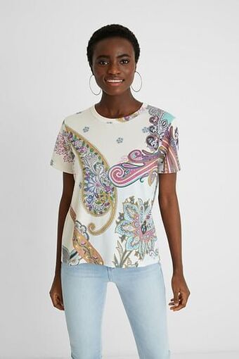T-shirt met korte mouwen en paisley - WHITE - XL