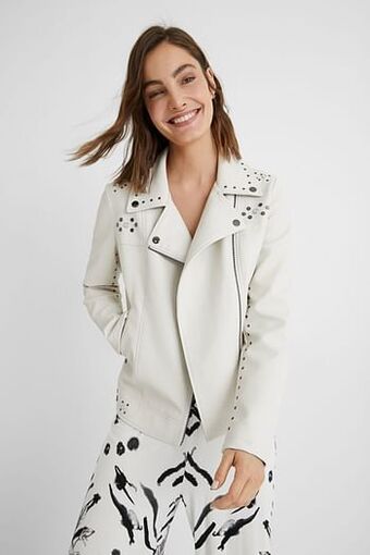 Desigual Slim fit bikerjack met studs - WHITE - 36 aanbieding