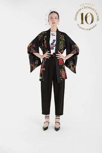 Kimono met bloemenjacquard - BLACK - M