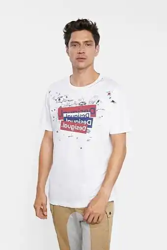 Desigual Basic T-shirt met logo en bolimania - WHITE - M aanbieding