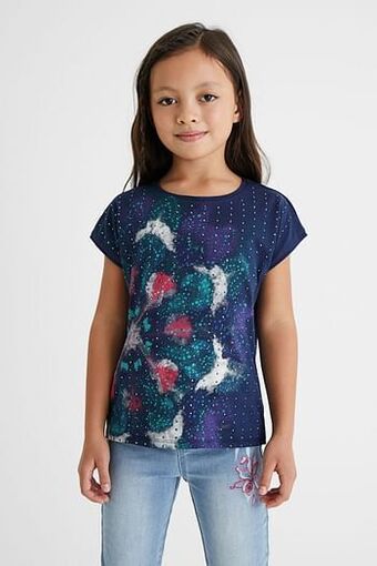 Katoenen T-shirt met minikralen - BLUE - 7/8