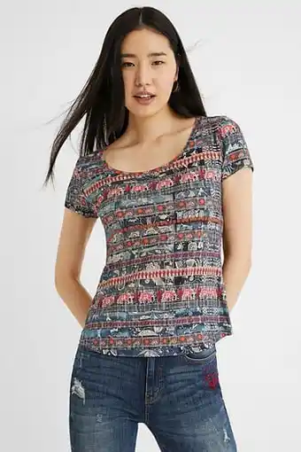 T-shirt met korte mouwen en sierranden - BLUE - M