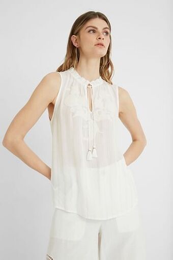 Top met koord en ton-sur-ton print - WHITE - XL