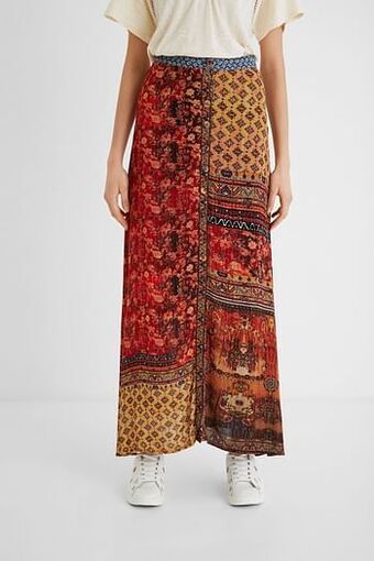 Lange rok met bloemen - ORANGE - 42