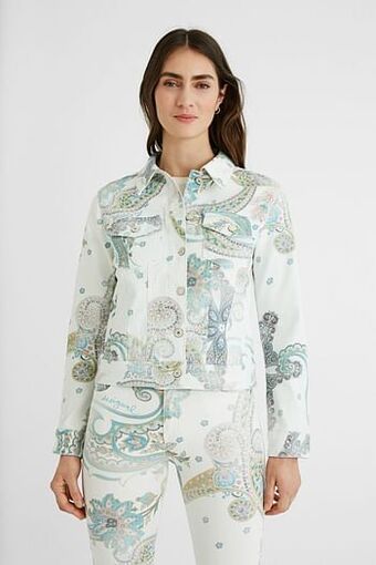 Slim fit spijkerjack met paisleymotieven - WHITE - 40