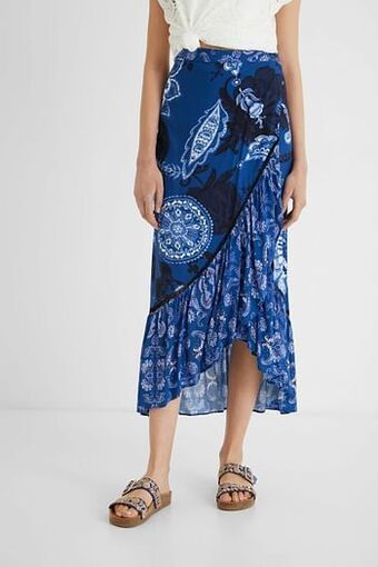 Lange wikkelrok met strook en paisleymotieven - BLUE - M
