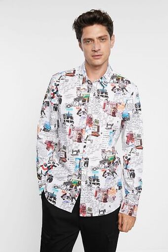 Slim fit arty overhemd van 100% katoen - WHITE - M