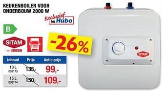 Hubo Keukenboiler voor onderbouw 2000 w aanbieding