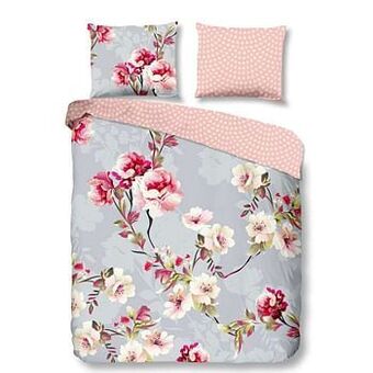 Leen Bakker Good morning dekbedovertrek Floral - grijs - 200x200/220 cm - Leen Bakker aanbieding