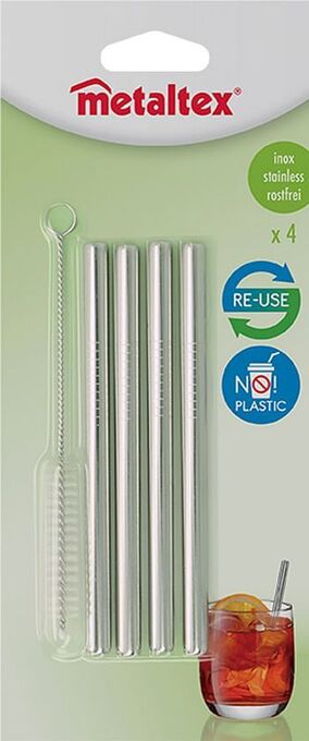 Makro Metaltex Rietjes herbruikbaar 12,5 cm zilver 4 stuks aanbieding