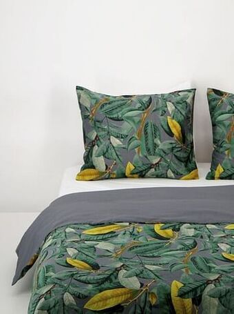 HEMA HEMA Dekbedovertrek - Hotel Katoen Satijn - Tropische Bladeren Grijs (grijs) aanbieding