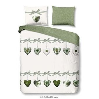 Leen Bakker Good Morning dekbedovertrek Hearts - groen - 200x200/220 cm - Leen Bakker aanbieding
