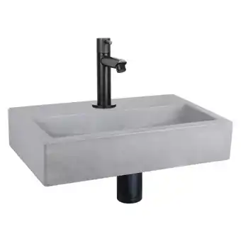 Sawiday Differnz Flat Fonteinset 38x24x8cm 1 kraangat recht mat zwarte kraan met sifon en afvoerplug fontein Rechthoek Beton Licht gr aanbieding