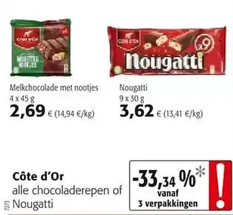 Côte d`or alle chocoladerepen of nougatti