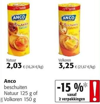 Colruyt Anco beschuiten natuur of volkoren aanbieding