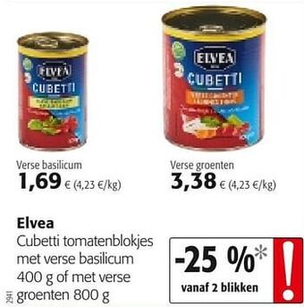 Colruyt Elvea cubetti tomatenblokjes met verse basilicum of met verse groenten aanbieding