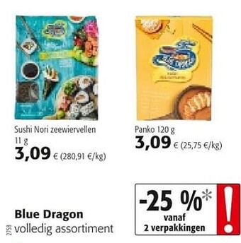 Colruyt Blue dragon volledig assortiment aanbieding