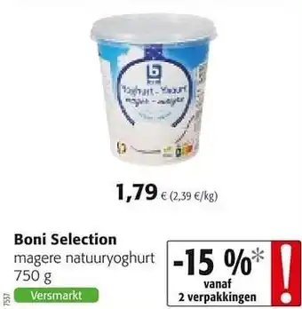 Colruyt Boni selection magere natuuryoghurt aanbieding