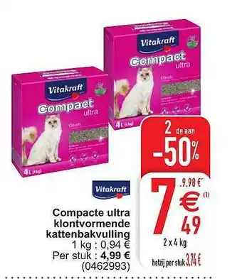 Cora Vitakraft Compacte Ultra Klontvormende Kattenbakvulling 2 De Aan -50% aanbieding