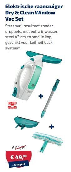 Supra Bazar Leifheit elektrische raamzuiger dry + clean window vac set aanbieding