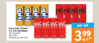 Albert Heijn Coca-cola of fanta 8 x 0.25 literblikjes aanbieding