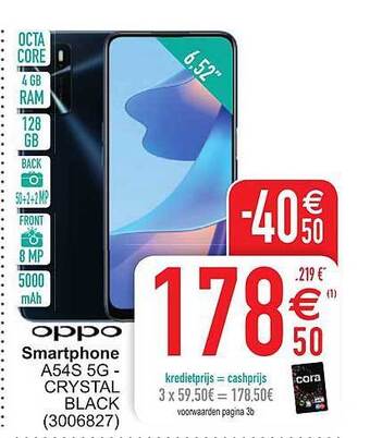 Cora Oppo Smartphone A54s 5g - Crystal Black aanbieding