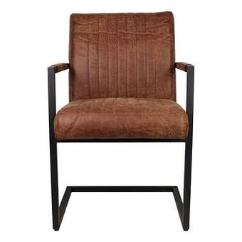 Leen Bakker HSM Collection eetkamerstoel Texas met armleggers - leder- cognackleur - Leen Bakker aanbieding