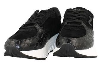 Berca Shoes Nathan Sport Veterschoen Dames Chunky Trend Dierenprint Volledig Leder - Zwart aanbieding
