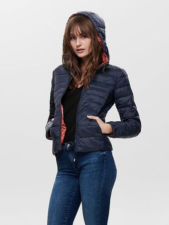 Berca Shoes Only Mantel Capuchon Gewatteerde Jas Blauw - Blauw aanbieding