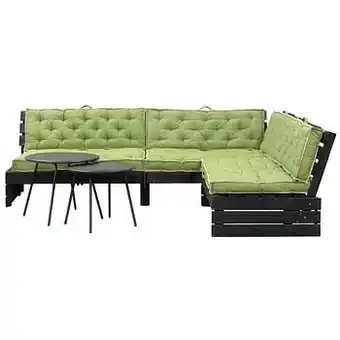 Leen Bakker Loungeset Lucca 5-delig - zwart - incl. groene Mika kussens - Leen Bakker aanbieding