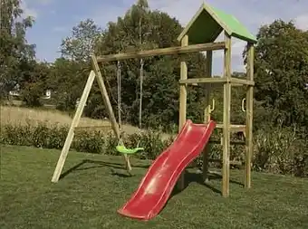BnB Wood schommel Little Eden met rode glijbaan