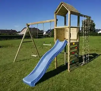 Dreamland BnB Wood schommel Alaska Adventure Commando met blauwe glijbaan aanbieding