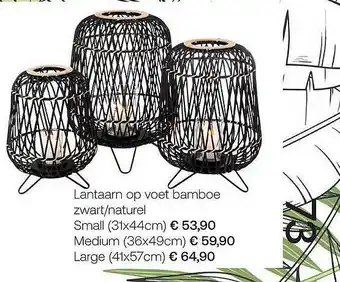 Lantaarn Op Voet Bamboe Zwart-naturel Small Medium Large