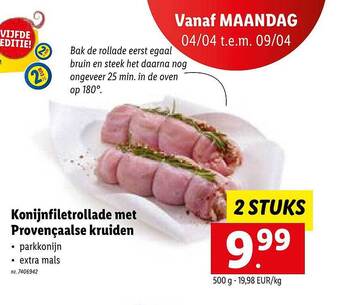 Lidl Konijnfiletrollade Met Provençaalse Kruiden aanbieding