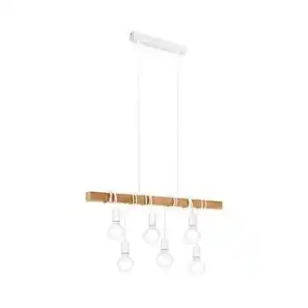 Leen Bakker EGLO hanglamp Townshend 6-lichts - wit/eikenkleurig - Leen Bakker aanbieding