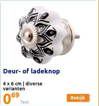 Action Deur- of ladeknop 4 x 6cm aanbieding