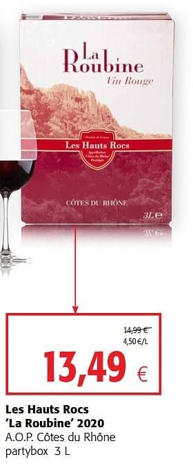 Colruyt Les hauts rocs `la roubine` 2020 a.o.p. côtes du rhône aanbieding