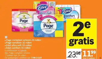 Albert Heijn Page compleet schoon 24 rollen, Page sensitive 16 rollen, Edet ultra soft 18 rollen, Edet comfort 16 rollen aanbieding