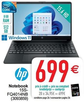 Cora Hp notebook 15sfq4014nb aanbieding