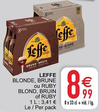 Cora Leffe blonde, brune ou ruby blond, bruin of ruby aanbieding