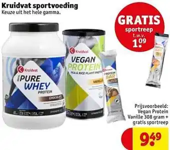 Kruidvat Vegan protein vanille + gratis sportreep aanbieding