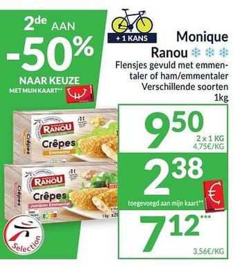 Intermarché Monique ranou flensjes gevuld met emmentaler of ham-emmentaler aanbieding