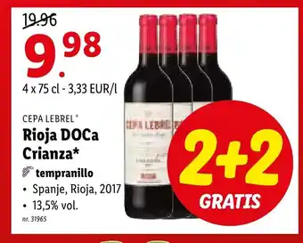 Lidl Cepa lebrel Rioja DOCa Crianza tempranillo 4 x 75 cl aanbieding