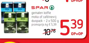 Spar Spar Gemalen koffie moka of cafeinevrij duopack 2 x 500 G aanbieding