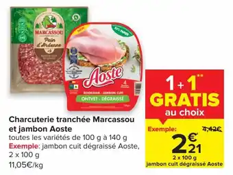 Carrefour Market Charcuterie tranchee Marcassou et jambon Aoste aanbieding