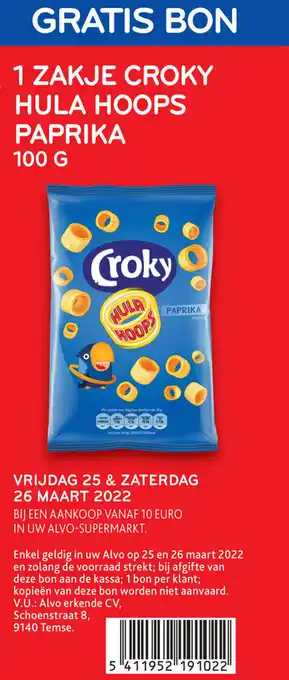 Alvo 1 Zakje Croky Hula Hoops Paprika 100 G aanbieding