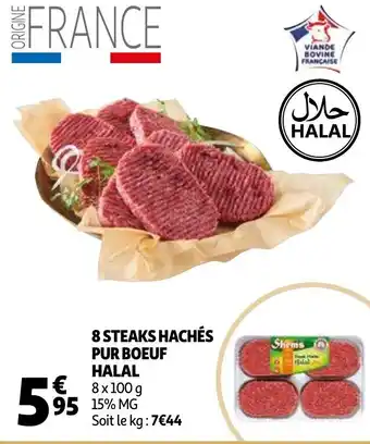 Auchan 8 Steaks Haches Pur Boeuf Halal 8 x 100 g aanbieding